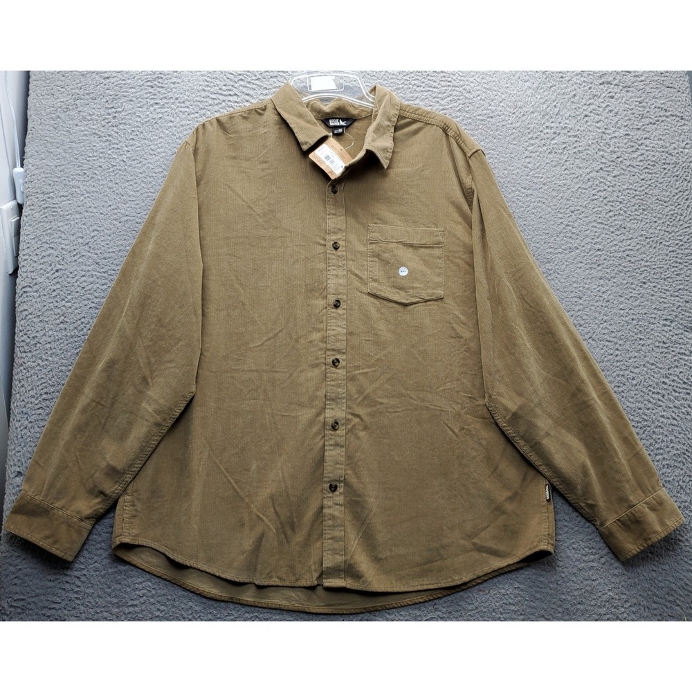 Eddie Bauer Corduroy Shirt Mens 2XL Brown Long Sleeve Chest Pocket Button-Up